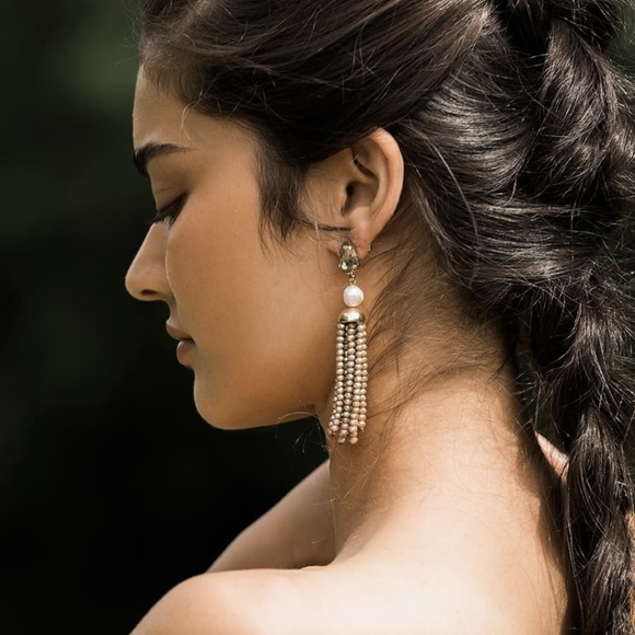 Olive + Piper Luxe Tassel Earrings in Taupe - Picture 1 of 9